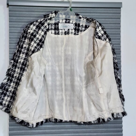 Sante Fe womans navy/white button down short sleeve fringed cardigan size 6 - Picture 8 of 14